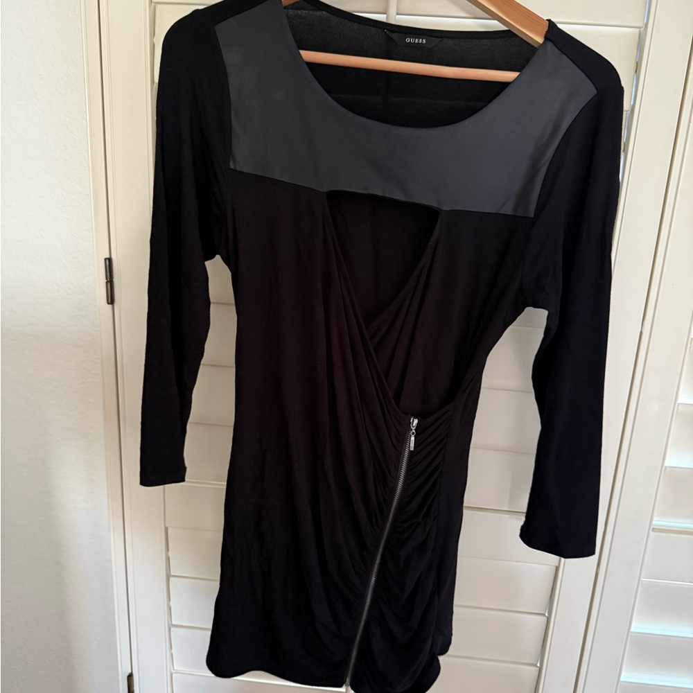 Guess Faux Leather Keyhole Top with Zipper Detail
